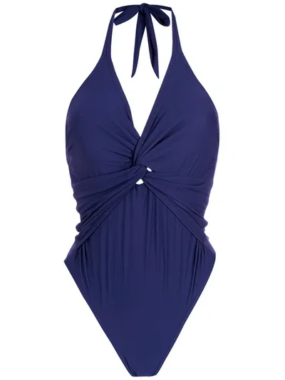 Amir Slama V-neck Swimsuit In Blau