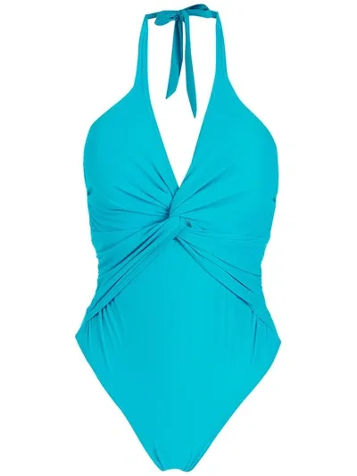 Amir Slama V-neck Swimsuit In Blau