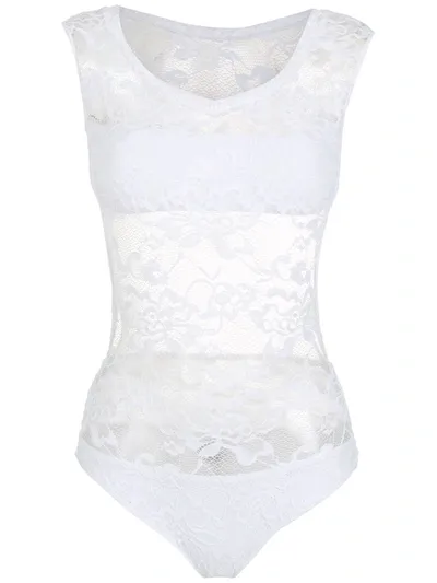 Amir Slama Lace-panelled Bodysuit In Weiss