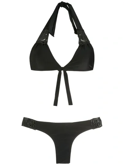 Amir Slama Textured Halterneck Bikini Set In Schwarz