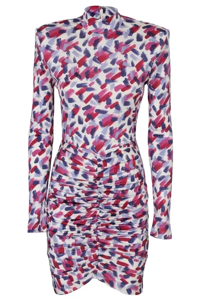 Rotate Birger Christensen Miki Ruched Printed Stretch-jersey Mini Dress In Multicolor