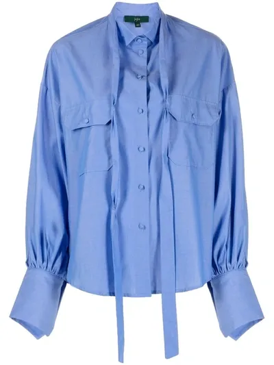 Jejia Gathered-cuff Cotton Shirt In Blue