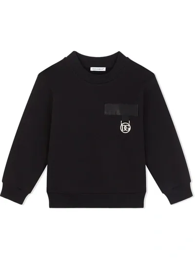 Dolce & Gabbana Kids' Logo Plaque Cotton Sweatshirt In Black