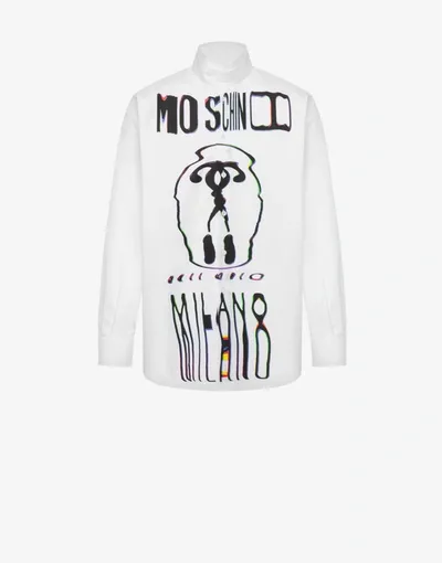 Moschino Warped Glitch Logo Poplin Shirt In White