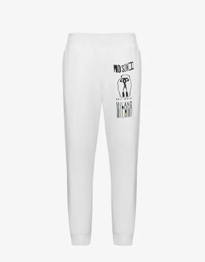 Moschino Warped Glitch Double Question Mark Fleece Joggers In White