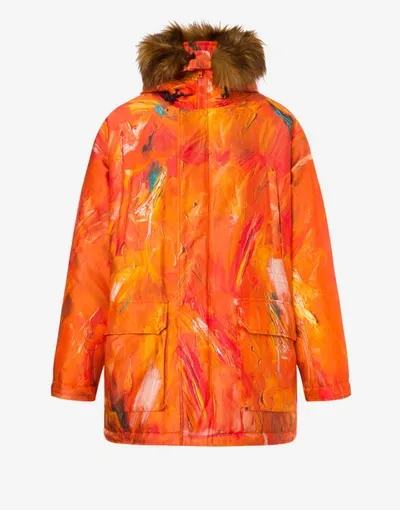 Moschino Nylon Painting Parka In Orange