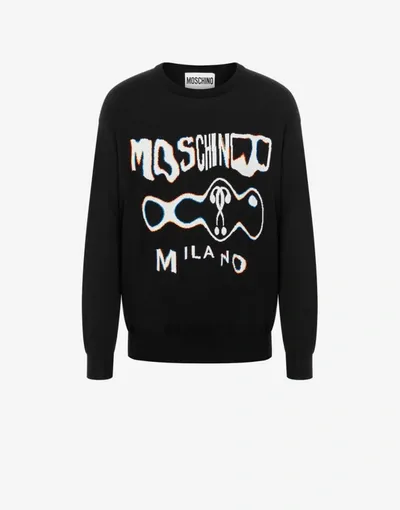 Moschino Glitch Logo Print Jersey Sweatshirt In Black