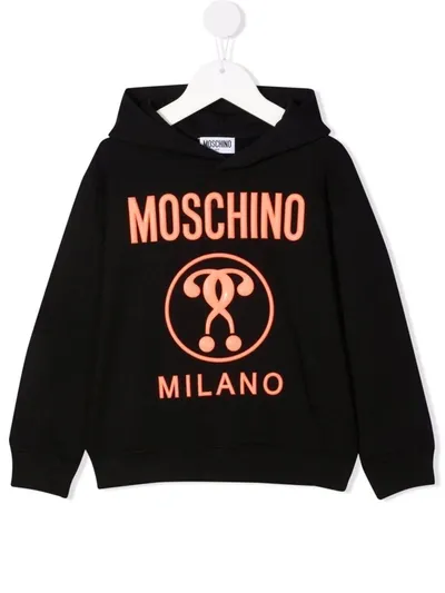 Moschino Kids' Logo-embossed Cotton Hoodie In Black