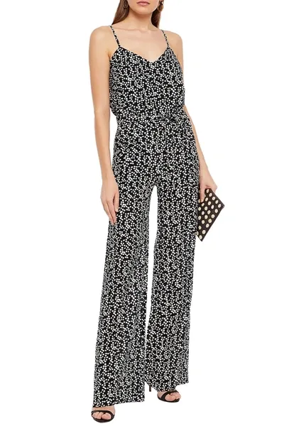 Saloni Printed Silk Crepe De Chine Wide-leg Jumpsuit In Black