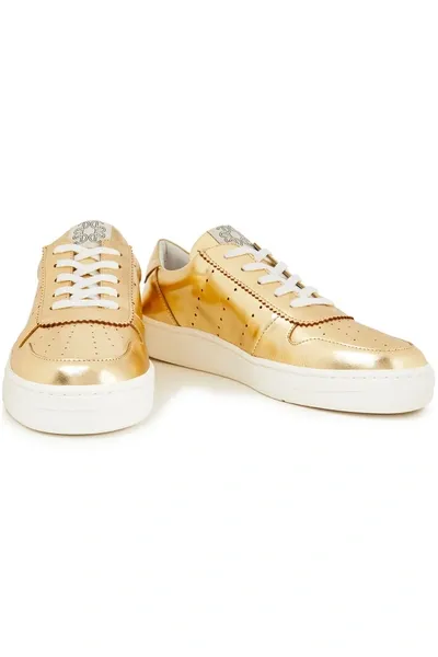 Claudie Pierlot Perforated Metallic Leather Sneakers In Gold