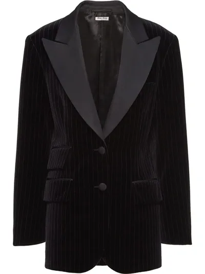 Miu Miu Single-breasted Velvet Jacket In Black