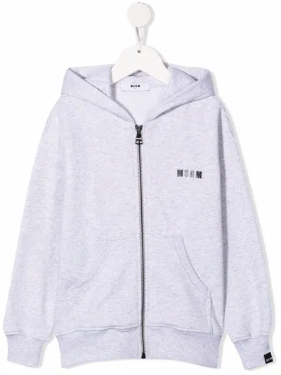 Msgm Kids' Logo-print Cotton Hoodie In Grey