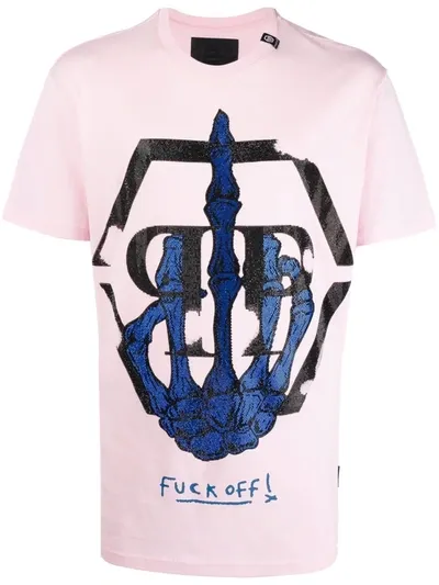 Philipp Plein Beaded Skeleton T-shirt In Rosa