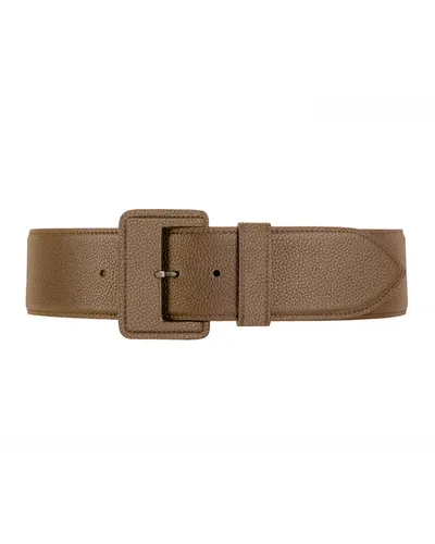 Vaincourt Paris La Merveilleuse Large Pebbled Leather Belt With Covered Buckle In Taupe