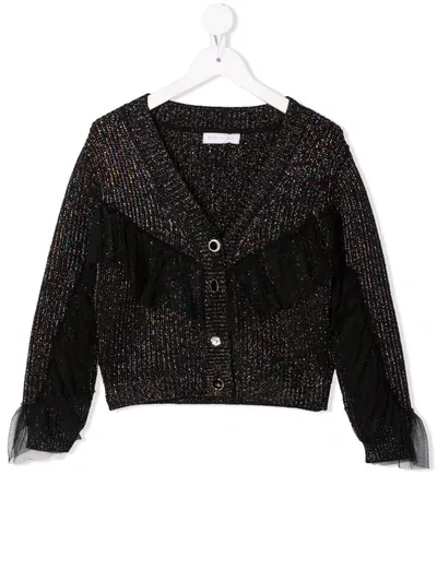 Monnalisa Teen Glitter-detail Knitted Cardigan In Black