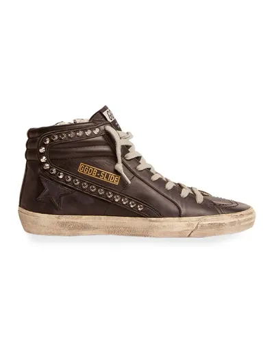 Golden Goose Slide Mid-top Leather Stud Sneakers In Black