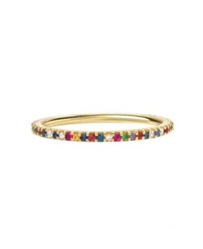 Zoe Lev 14k Yellow Gold Rainbow Gemstone & Diamond Eternity Ring In Multi