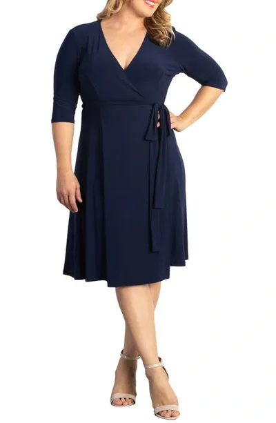 Kiyonna Womens Plus Size Essential Wrap Dress In Nouveau Navy