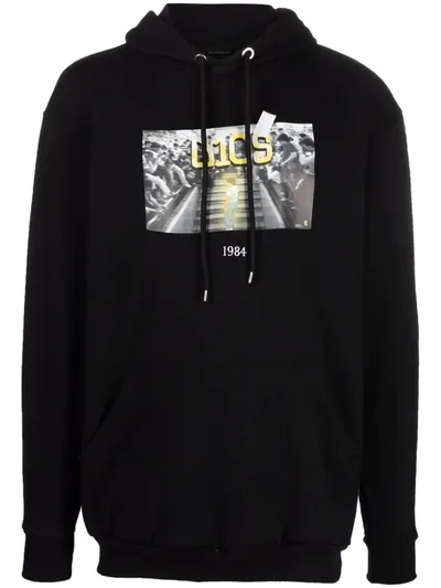 Throwback Black Cotton Diego Graphic-print Hoodie