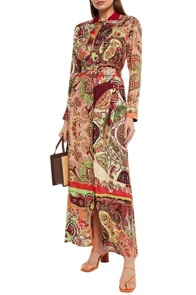 Etro Belted Printed Satin-jacquard Maxi Shirt Dress In Multi