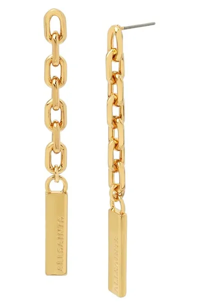 Allsaints Logo Etched Chain Link Linear Drop Earrings In Gold