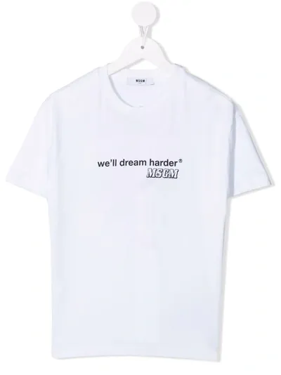 Msgm Kids' Short Sleeve Slogan T-shirt In White