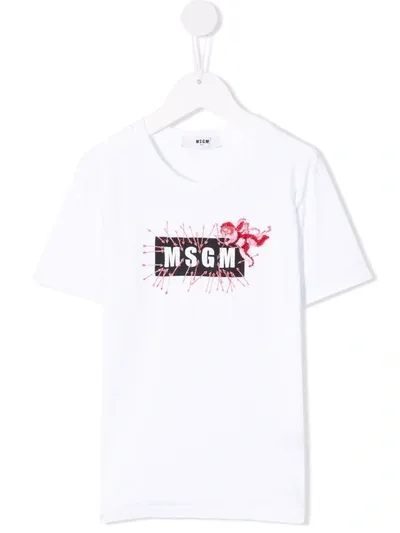 Msgm Teen Logo-print Cotton T-shirt In White