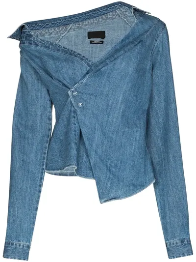 Rta Rebecca Off-the-shoulder Trucker Jacket In Natural Blue