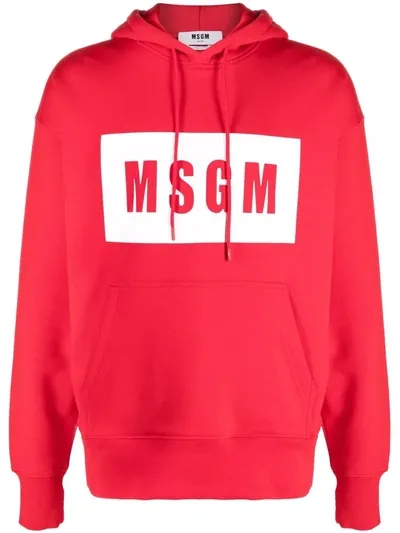 Msgm Classic Logo Print Hoodie In Red