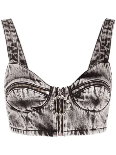 Alessandra Rich Denim Bra Top In Grey