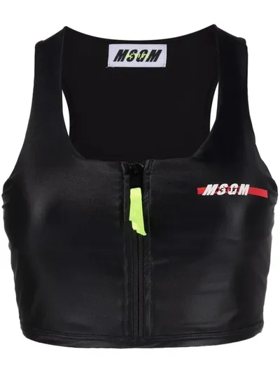 Msgm Chest Logo-print Sports Bra In Black