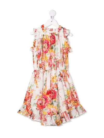 Zimmermann Mae Floral-print Tie-waist Dress In 白色