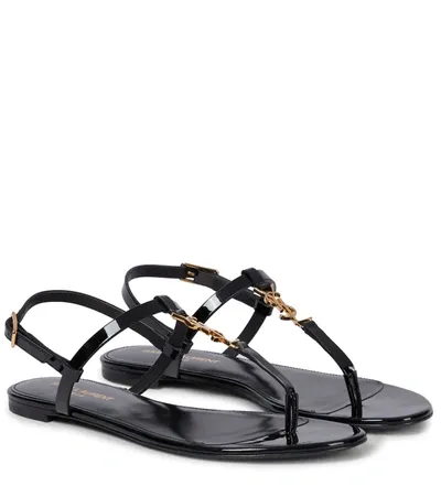 Saint Laurent Cassandra Patent Leather Thong Sandals In Black