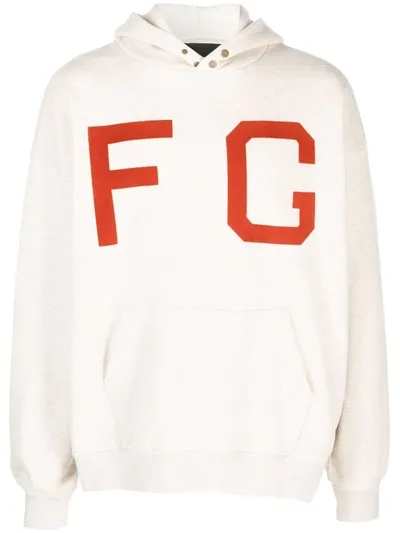 Fear Of God Logo-print Pullover Hoodie In Cream Heather