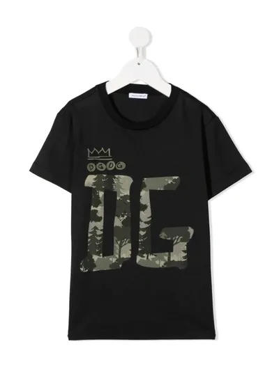 Dolce & Gabbana Kids' Logo Print Cotton Jersey T-shirt In Black