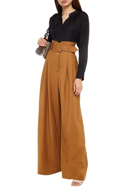 Zimmermann Belted Wool Wide-leg Pants In Light Brown