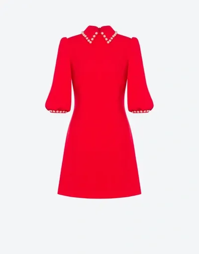 Moschino Stretch Cady Dress With Pearls In Red