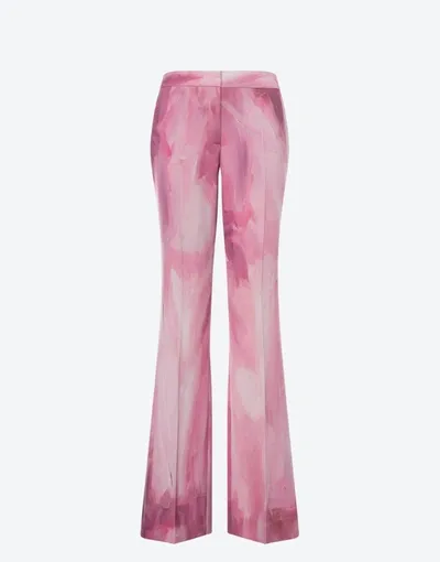 Moschino Painting Wool Satin Flare Trousers In Pink