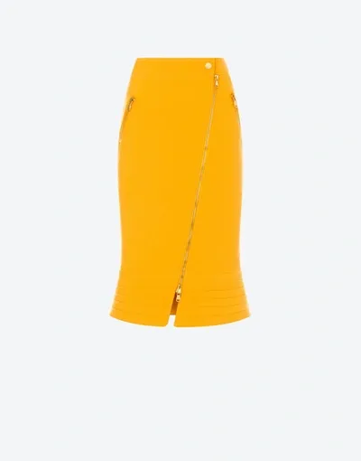 Moschino Couture Biker Wool Crepe Skirt In Saffron Yellow