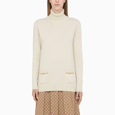 Gucci Ivory Turtle-neck Pullover With G Detail In White