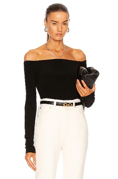 Norma Kamali Long Sleeve Off Shoulder Top In Black