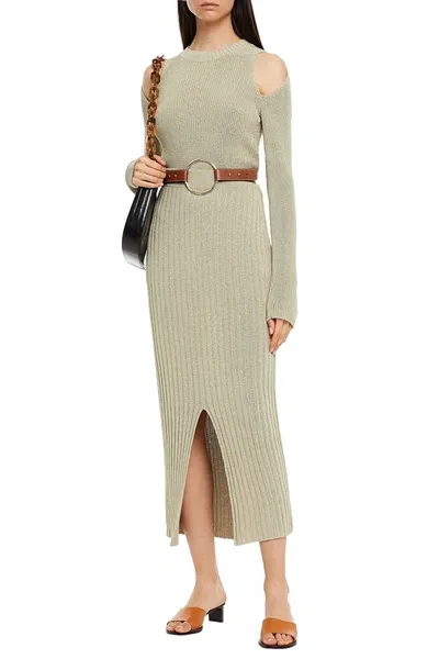 See By Chloé Split-front Ribbed-knit Midi Pencil Skirt In Sage Green