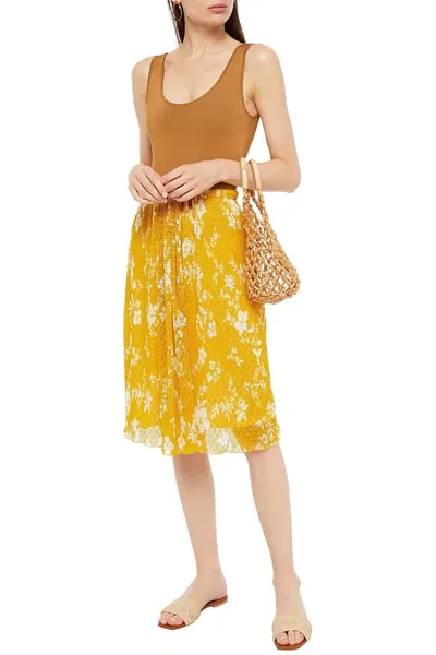 See By Chloé Gathered Floral-print Lace Skirt In Yellow