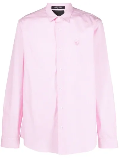 Philipp Plein Skull-embroidered Striped Shirt In Pink