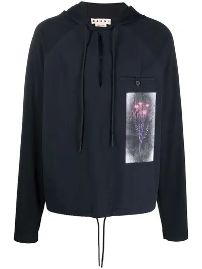 Marni Graphic-print Hooded Jacket In Blau