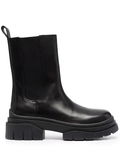 Ash Black Leather Ankle Boots With Treaded Sole