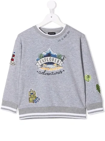 Monnalisa Kids' Embroidered Patch Cotton Sweatshirt In Grey