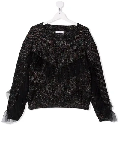 Monnalisa Teen Metallic Tulle-trimmed Jumper In Black