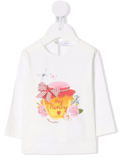 Monnalisa Babies' My Honey-print Cotton T-shirt In White