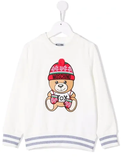 Moschino Kids' Intarsia Bear-print Jumper In White